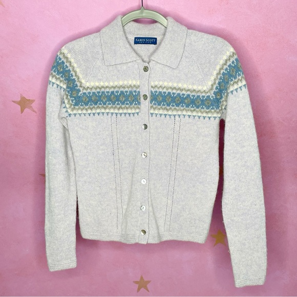 Karen Scott Sweaters - Karen Scott Sweater Button Up Pure Wool Vtg Long Sleeve Periwinkle Women’s PS